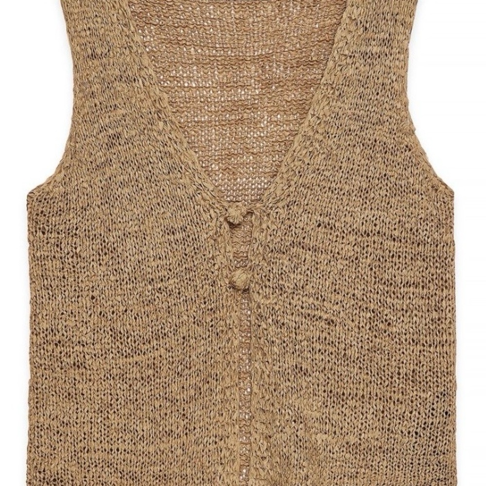 Sleeveless Knit Tank Vest in Tan